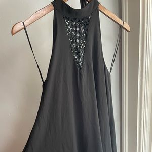 Francesca black shift dress lace high neck